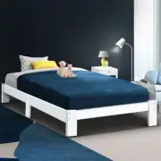 King Single Size Bed Frame Wooden Base Mattress Platform Timber Slats White