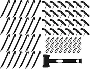 24 Sets Inflatable Plastic Stakes, Spike Hook Awning Camping Tents Pegs Stakes Replacement Yard Blow up Stakes Canopy (24x Tents, 24x Hooks, 24x Ropes, 1x Hammers) (Black)