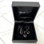 Coldwater Creek Purple Amethyst & Sterling Silver Teardrop Necklace Earrings Set