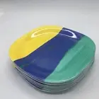 Lot of 8 Heavy Duty Melamine Square Dinner Plate Yellow & Blue Waves 10.25"