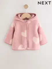 Pink Tonal Heart Printed Borg Baby Jacket (0mths-2yrs) (AY9643) | $26 - $31