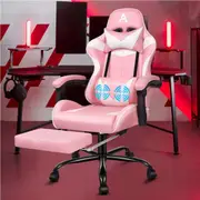 ALFORDSON Gaming Chair with Lumbar Massage Office Chair Pink & White