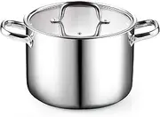 Cook N Home Tri-Ply Clad Stainless Steel Stockpot with Lid, 8 Quart, Silver