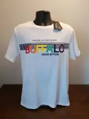 Buffalo David Bitton Logo Crew T-Shirt, Wrinkled, White, Size M