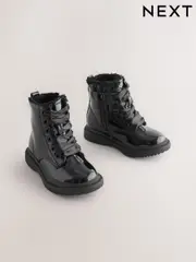 Black Patent Sparkle Wide Fit (G) Lace-Up Ankle Boots (F22722) | $57 - $66
