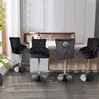 Velvet Bar Stools Chairs with High Back Arm Height-Adjust Kitchen Dining Counter