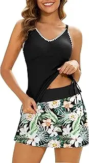 [Gracyoga] Womens Tankini Swimsuits with Skirt Two Piece Tummy Control Bathing Suits Ladies Modest Swimwear Swimming Suit, Black02, Medium