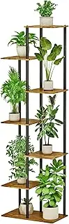 JEPRECO Plant Stand Indoor 7 Tier 8 Potted Metal Wood Plant Shelf, Multiple Flower Pots Corner Tall Plant Holder Stands for Living Room Balcony Bedroom, Rustic Brown