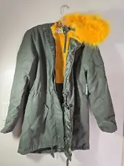 Charlotte Russe Army Green jacket with yellow fur interior M