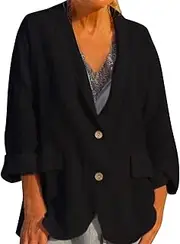[Generic] Blazer For Women Plus Size,Women Solid Front Long Sleeve Pocket Suit Outerwear Coat,Button Flip Collar With Pocket,Winter Coats Lightweight Jackets Trenchcoats
