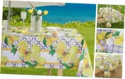 Outdoor Tablecloth Rectangle, 60" x 84" Zippered Lemon With Geometric Pattern