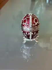 Bejeweled Red Royal Faberge Egg Hinged Enameled Crystal Trinket Box Replica