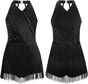 [iiniim] Kids Girls Fringe Bodysuit Ballroom Dancewear Rhinestones Latin Jazz Tango Rumba Samba Dance Dress