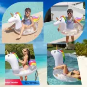 Giant Inflatable Swimming Ring Sequin Unicorn Float Raft Lounge Toy Bed Pool Bed