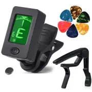 Guitar Capo Tuner Clip on Guitar, Violin, Bass, Ukulele Chromatic with Picks ...
