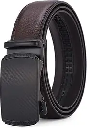 [Generic] Men's Genuine Leather Automatic Buckle Belt - Embossed Business Casual Design in Black/Blue/Brown, Multi-Size Adjustable, 14-grain Brown-black Buttons, 3.5*120CM, 14-grain Brown-black Buttons
