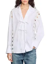 Sandro Poplin Tie Front Shirt