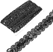 uxcell 2.3cm x 13m Sequin Trim Black Wave Flat Sequin Braid Trim Strip Paillette Ribbon for Crafts, Embellishments, DIY Sewing Costume Decor