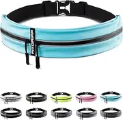 Fitgriff® Running Belt for Men & Women - Secure Jogging Pouch for Phone, Keys & Essentials - For All Cell Phones, Cyan, Medium - Large, Slim Fit