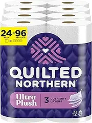 Quilted Northern Ultra Plush Toilet Paper, 24 Mega Rolls = 96 Regular Rolls, 3X More Absorbent, Luxuriously Soft Toilet Tissue, Septic-Safe