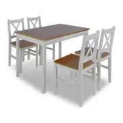 vidaXL 5 Piece Dining Set Brown and White Home Kitchen Lacquered Table Chair