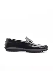 Tods Mens Black Leather Side Strap Logo Gommino Driver Shoe