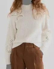 $525 Vince Women's White Alpaca/Wool Crochet Rib Sweater Size XL
