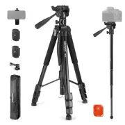 NEEWER TP05 74" Tripod/Monopod, 3-Way Head, 17.6lb Load, for DSLR/Phone