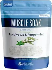Muscle & Pain Relief Bath Salt 32oz (2-Lbs) Epsom Salt Bath Soak With Eucalyptus & Peppermint Essential Oil & Vitamin C - Natural No Perfume & Dyes