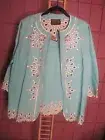 NWT Bob Mackie S Light Blue Aqua Embroidered Jacket and Tank Top Shirt