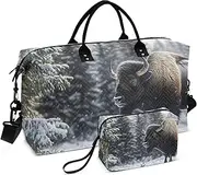 [ZRYSMY] Duffel Bag for Traveling, Bison Winter Forest Travel Bag Gym Bag, with Multiple Interior Pockets Shoulder Weekender Bag for Women Men with Toiletry Bag 20.5L x 1.9W x 13.8H, Multi-Colored, one