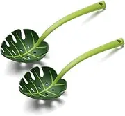 2 Pack Jungle Spoon Set, Green Leaf Design and Turtle Back Leaf Spoon, 11.8 Inches Long, Ideal for Household Cooking, Noodle Serving, and Kitchen Utensils