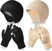 [Generic] 4 Pack Baby Hat and Glove, Unisex Winter Baby Toddler Hat Glove Set, Kids Winter Beanies with Gloves Knitted Beanie Hats Soft Toddler Beanie Cap Gloves Set for Boys Girls, Age 6 to 14, Gloves