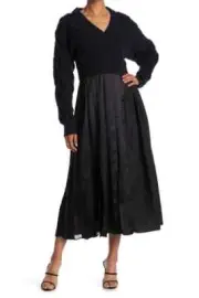 3.1 PHILLIP LIM Navy Black Cable Knit Crop Sweater + Pleated Cami Dress 2 = XS