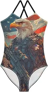 [RPLIFE] Artistic Us Flag Girl Swimsuit One Piece, Beach Bathing Suits Girls, 3-10T Girls Athletic Swimsuit, Artistic Us Flag 2, 7-8 Years