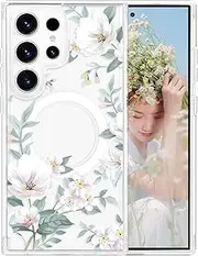 [RUNGOS] Magnetic for Samsung S24 Ultra Case MagSafe [Beautiful Flower Prints] [Strong Magnet] [12Ft Drop Tested] Hard Back Shockproof Cover for Samsung Galaxy S24 Ultra Case, Magnetic Case 6.8'' 2024