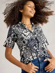 White Stuff Blue Annie Short Sleeve 100% Cotton Jersey Shirt (H12071) | $90