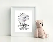 Baby Wall Art, Birth Detail Print, Announcement, Nursery, Keepsake - Girl Boho