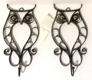 Set of 2 Black Metal OWL COAT KEY PURSE HOOKS with Silver Eyes, 12" x 5.5"
