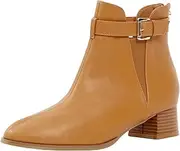 [Autograph] Womens Winter Boots - Brown Ankle - Casual Shoes - Work Footwear - Tan - Back Zip - Buckle - Block Heel - Elastic Side - Office Fashion 10.5