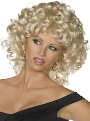 Bad Sandy Womens Curly Blonde Grease Costume Wig