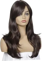 Healvian Women Long Wig Brown Tilted Curly Hair Wig for Fashion Ventilated Design for Party Cosplay
