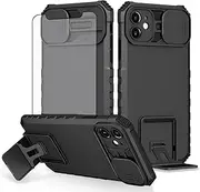 Asuwish Phone Case for iPhone 11 Pro Max 6.5 with Tempered Glass Screen Protector and Slide Camera Cover Kickstand Stand Protective Cell Accessories iPhone11 11pro Promax i XI Plus Women Men Black