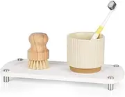 Home Sink Caddy, Bathroom Instant Dry Sink Organiser Kitchen Sink Tray on Countertop, Absorbs Moisture Fast Drying Diatomaceous Earth Stone Dish for Soap Sponge Holder Toothbrush Cup, White