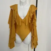NWT Akira V Neck Long Sleeve Bodysuit YELLOW SZ S