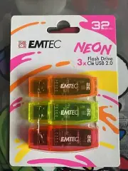 EMTEC USB 2.0 Neon 32gb Flash Drives x3 BRAND NEW Thumb Drive