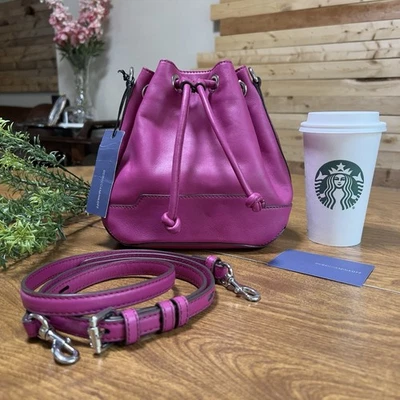 REBECCA MINKOFF Magenta Leather Mini Fiona Bucket Crossbody Shoulder Bag NWT