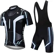 [Moxilyn] Men's Quick-Dry Cycling Jersey Set Road Bike Bicycle Shirt + Bib Shorts with 9D Gel Pad MTB Riding Clothing Kit