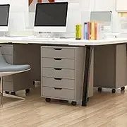 5 Drawer File Cabinet with Movable Pulley, Wooden Drawer, Ideal Office Storage Solution