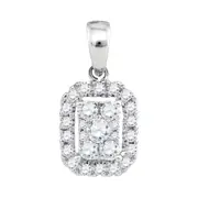 14k White Gold Round Diamond Cluster Pendant 1/3 Cttw